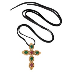 Christian Dior Cross Black Velvet Link Necklace