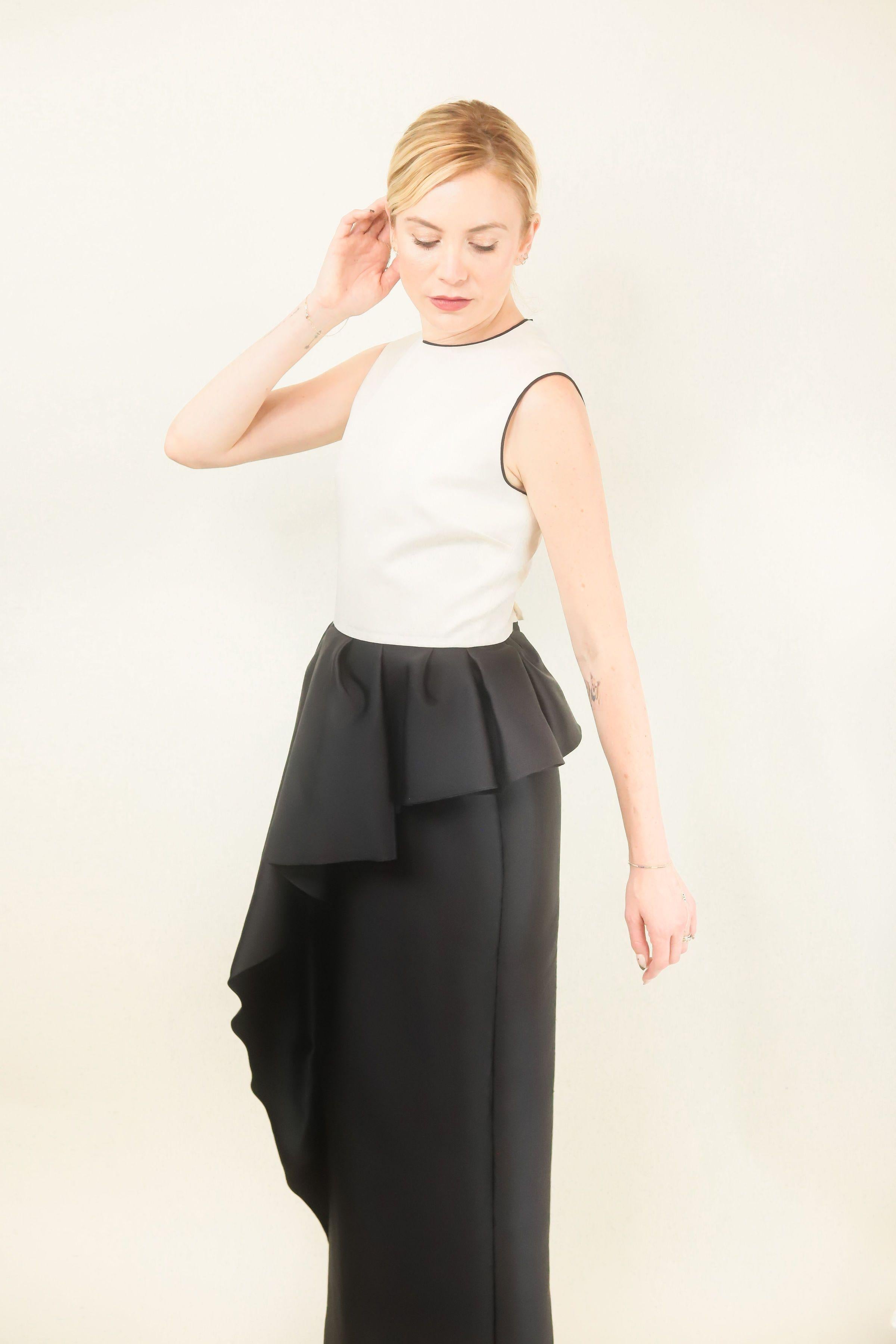 Christian Dior Cruise 2013 Black & White Satin Dress In Excellent Condition For Sale In Los Angeles, CA