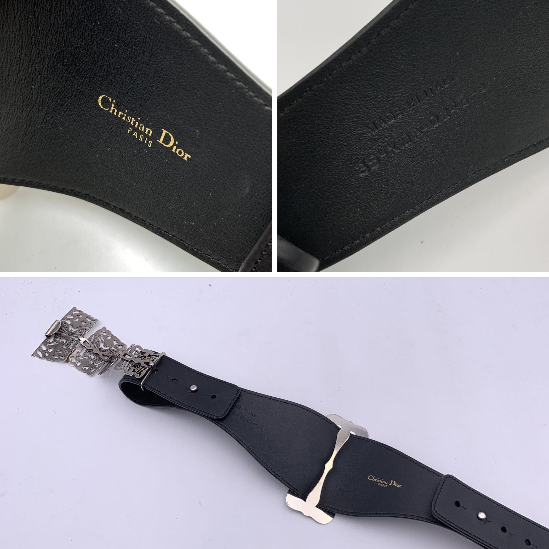 Women's Christian Dior Cruise 2024 Black Leather Silver Metamorphose Belt