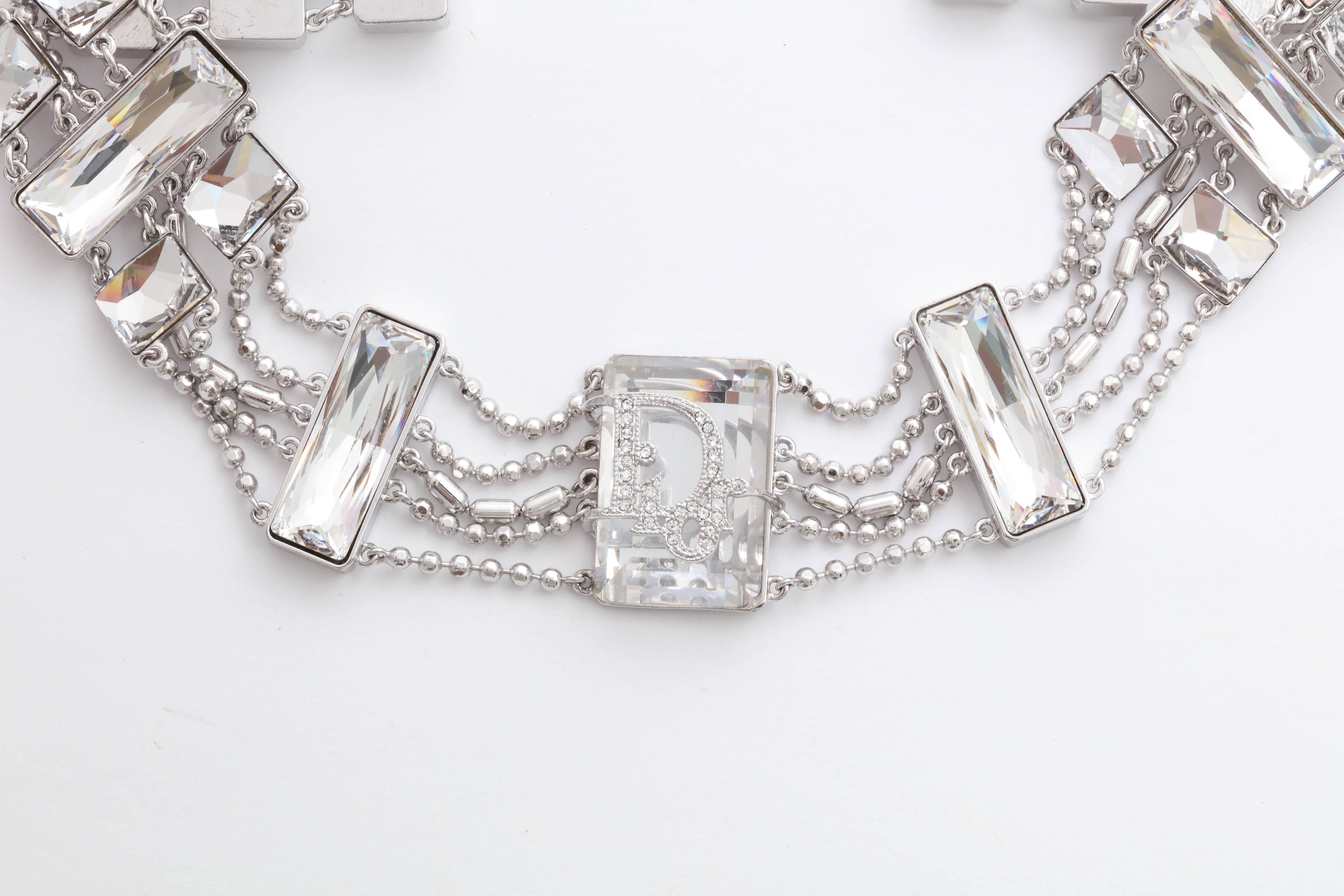 Extremely rare, beautiful Christian Dior choker with logo details on the crystal.
Color is clear and silver.