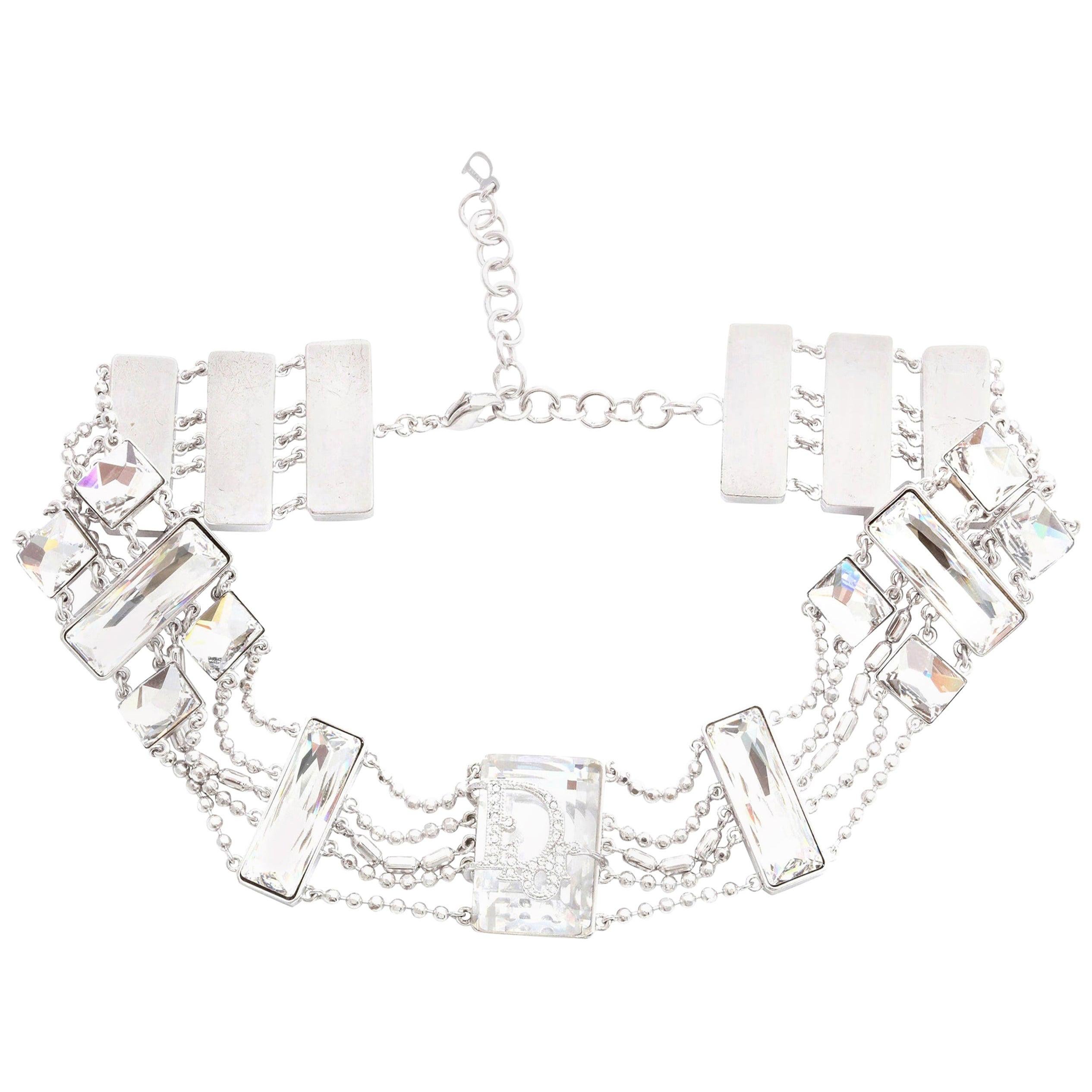 Christian Dior Crystal Choker with Logos For Sale