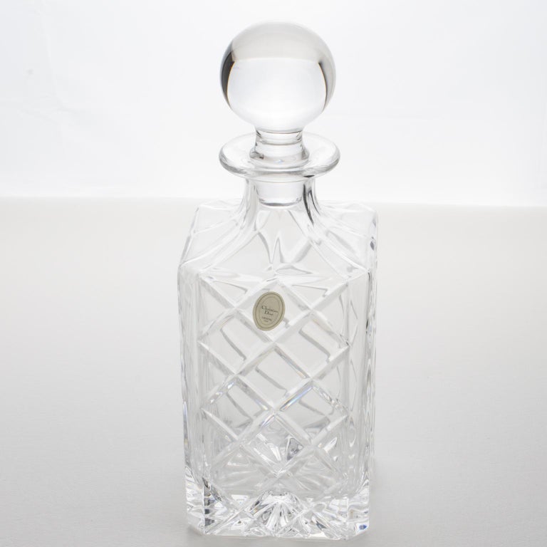 Christian Dior Crystal Decanter and Glasses Set, 5 pieces in Original Box, 1980s For Sale at 1stDibs