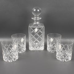 Christian Dior Crystal Decanter and Glasses Set, 5 pieces in Original Box, 1980s