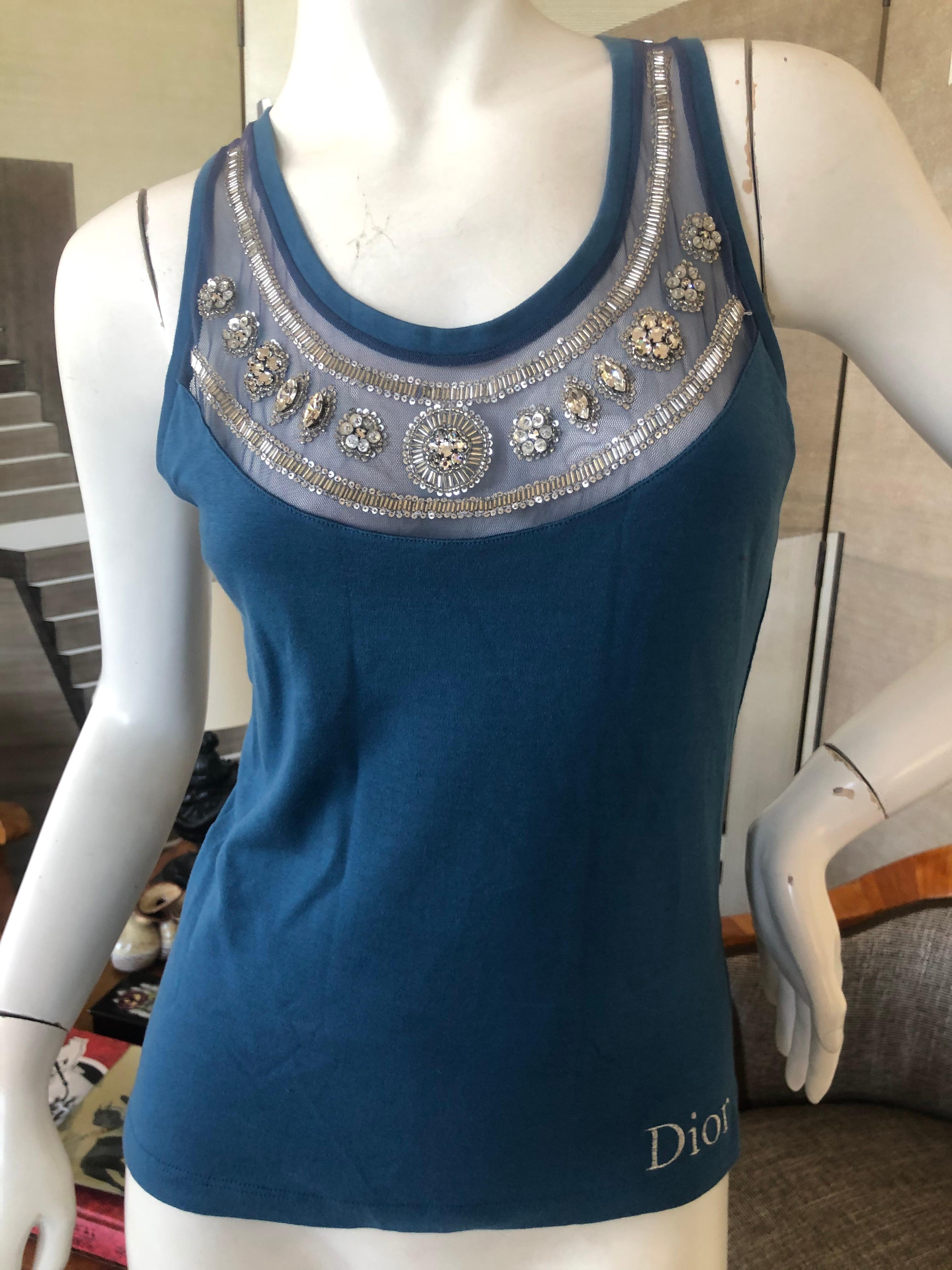 Blue Christian Dior Crystal Embellished Evening Top by John Galliano For Sale