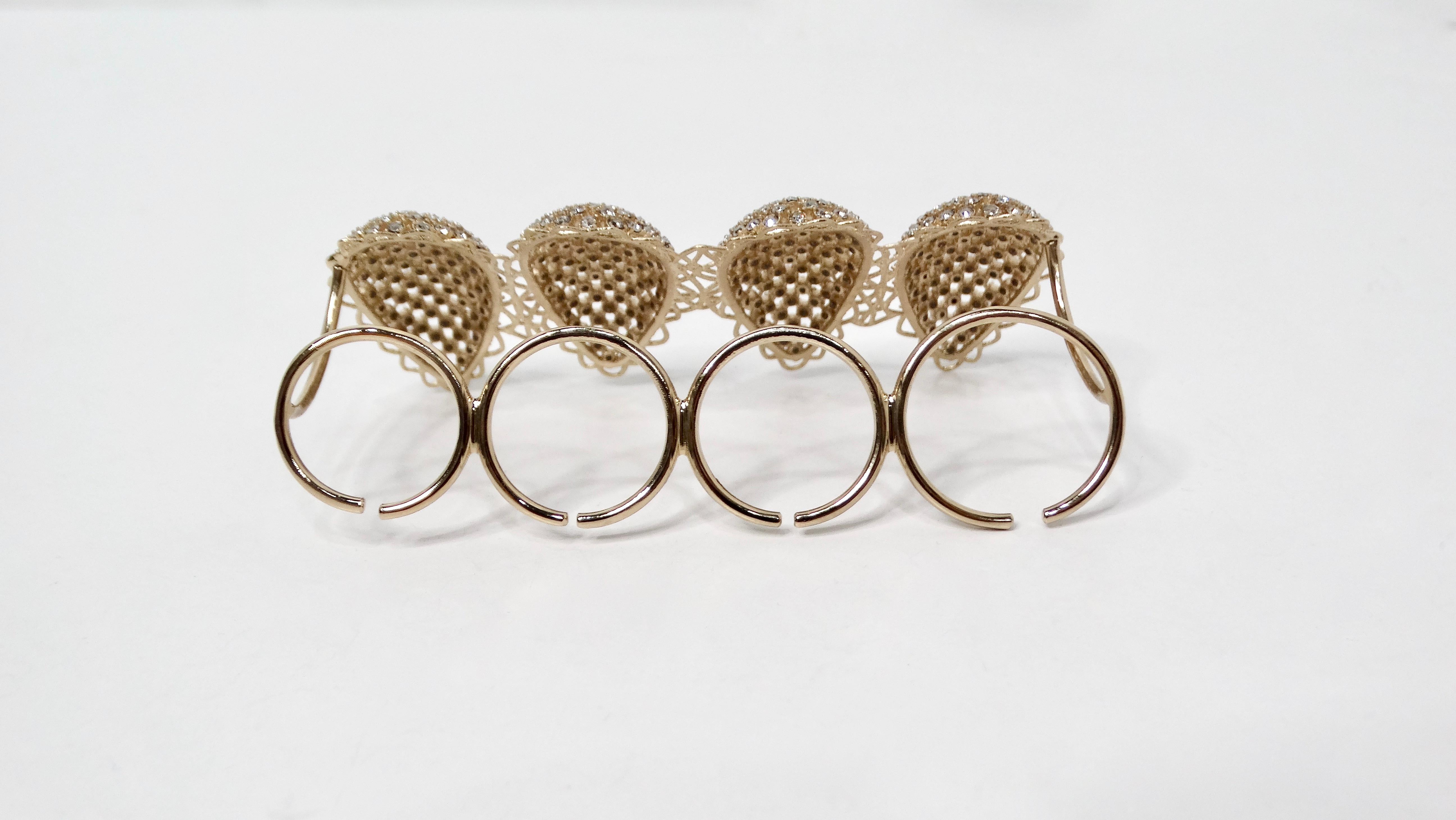 Christian Dior Crystal Mesh Gold-Tone Four-Finger Statement Ring In Good Condition In Scottsdale, AZ