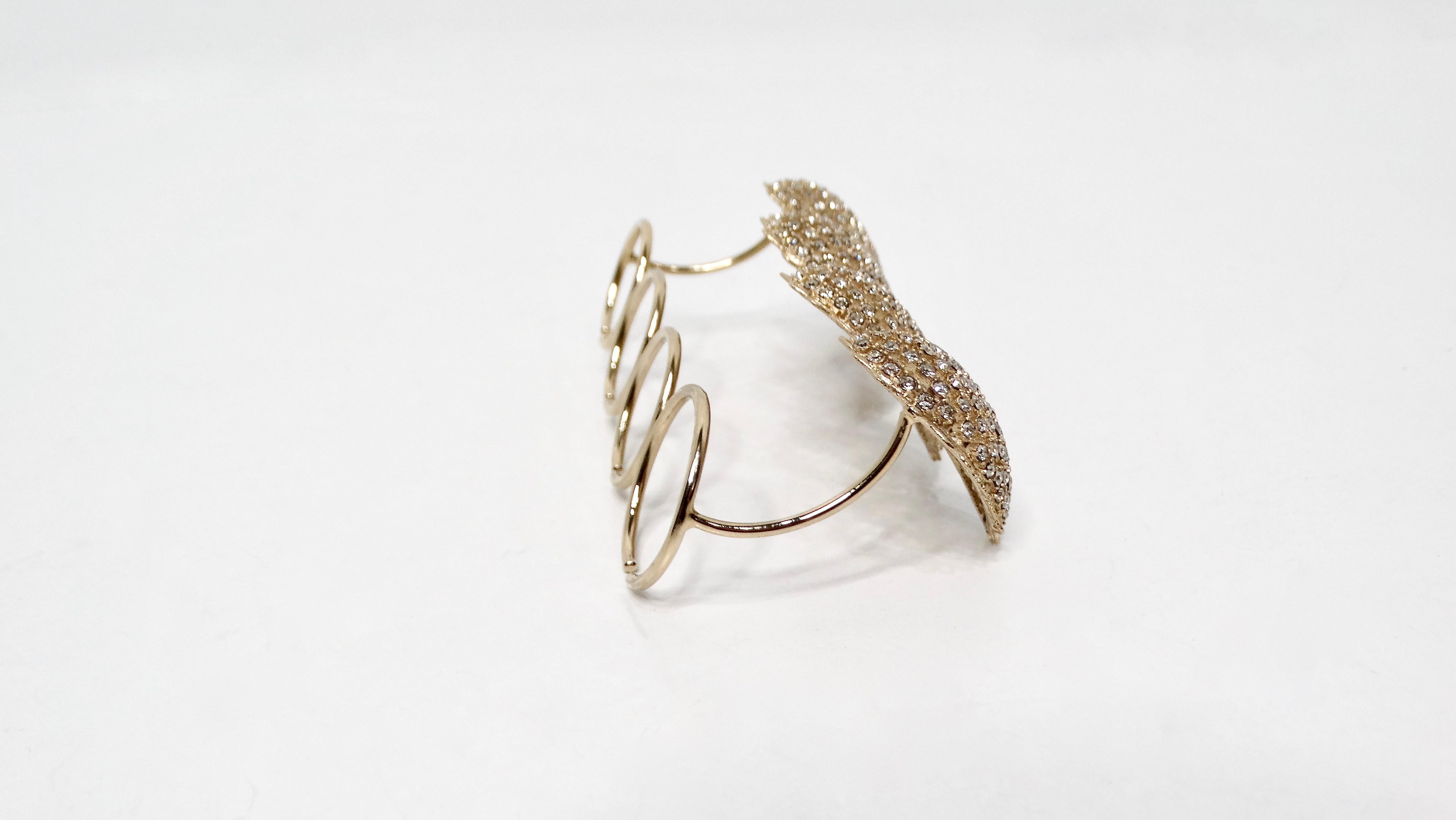 Women's Christian Dior Crystal Mesh Gold-Tone Four-Finger Statement Ring