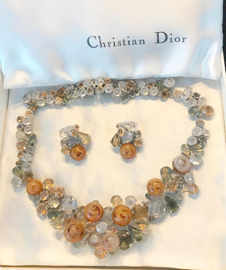 Christian Dior Crystal Necklace and Earrings Set Fine Estate Jewelry