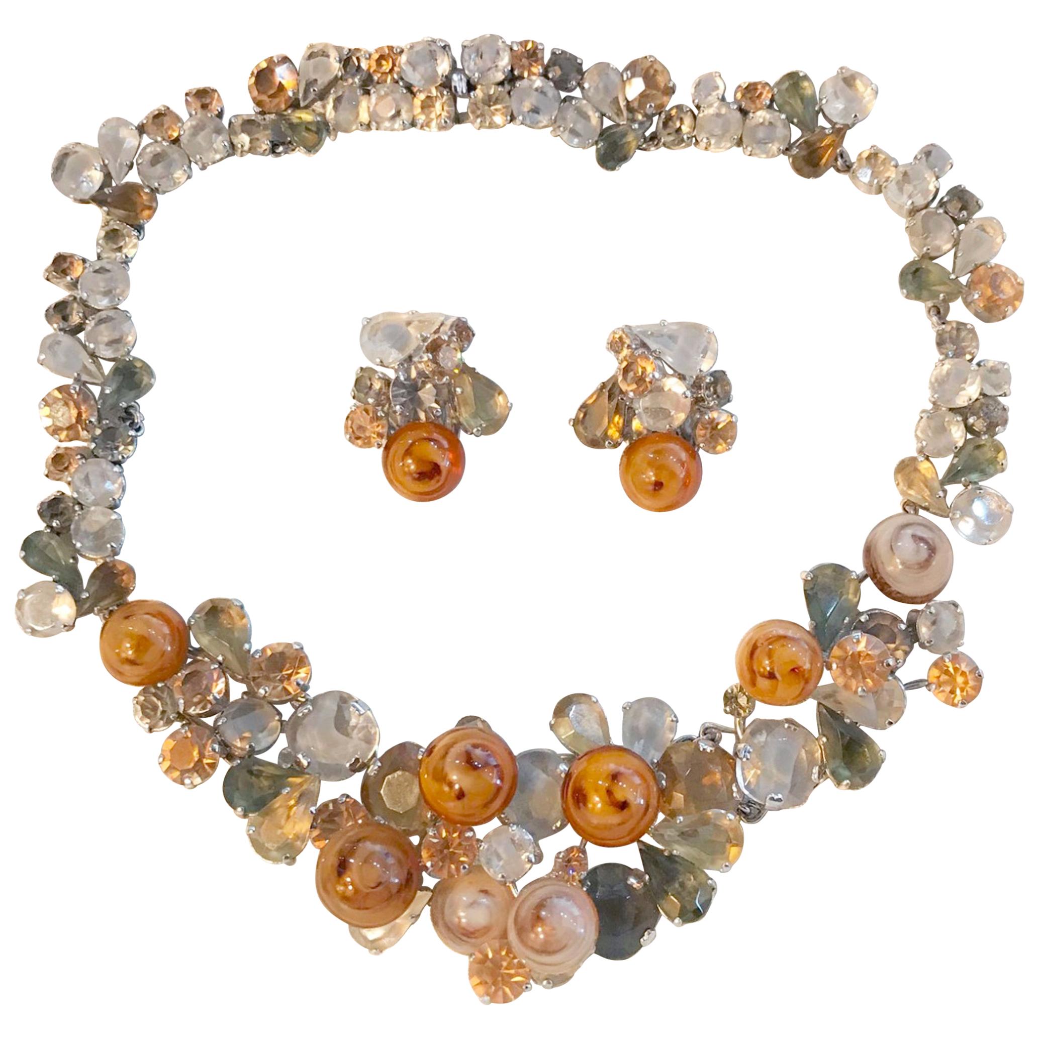 Christian Dior Crystal Necklace and Earrings Set Fine Estate Jewelry