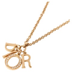 Used Christian Dior Crystal O Logo Chain Necklace
