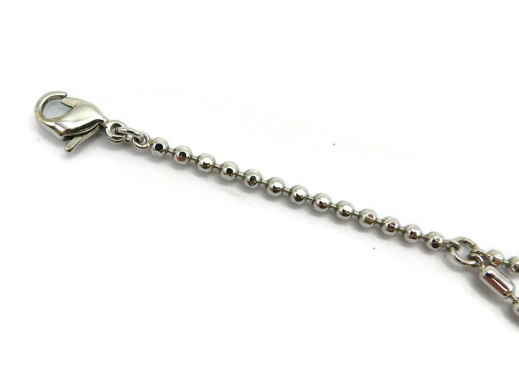dior monogram bow crystal silver tone necklace