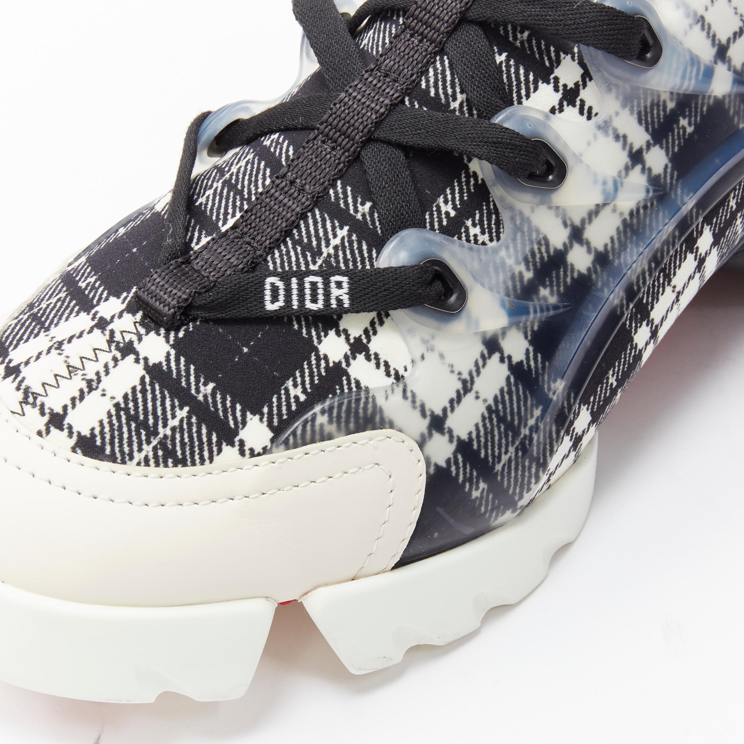 Gray CHRISTIAN DIOR D Connect black white plaid check chunky sole sneaker EU37 US8