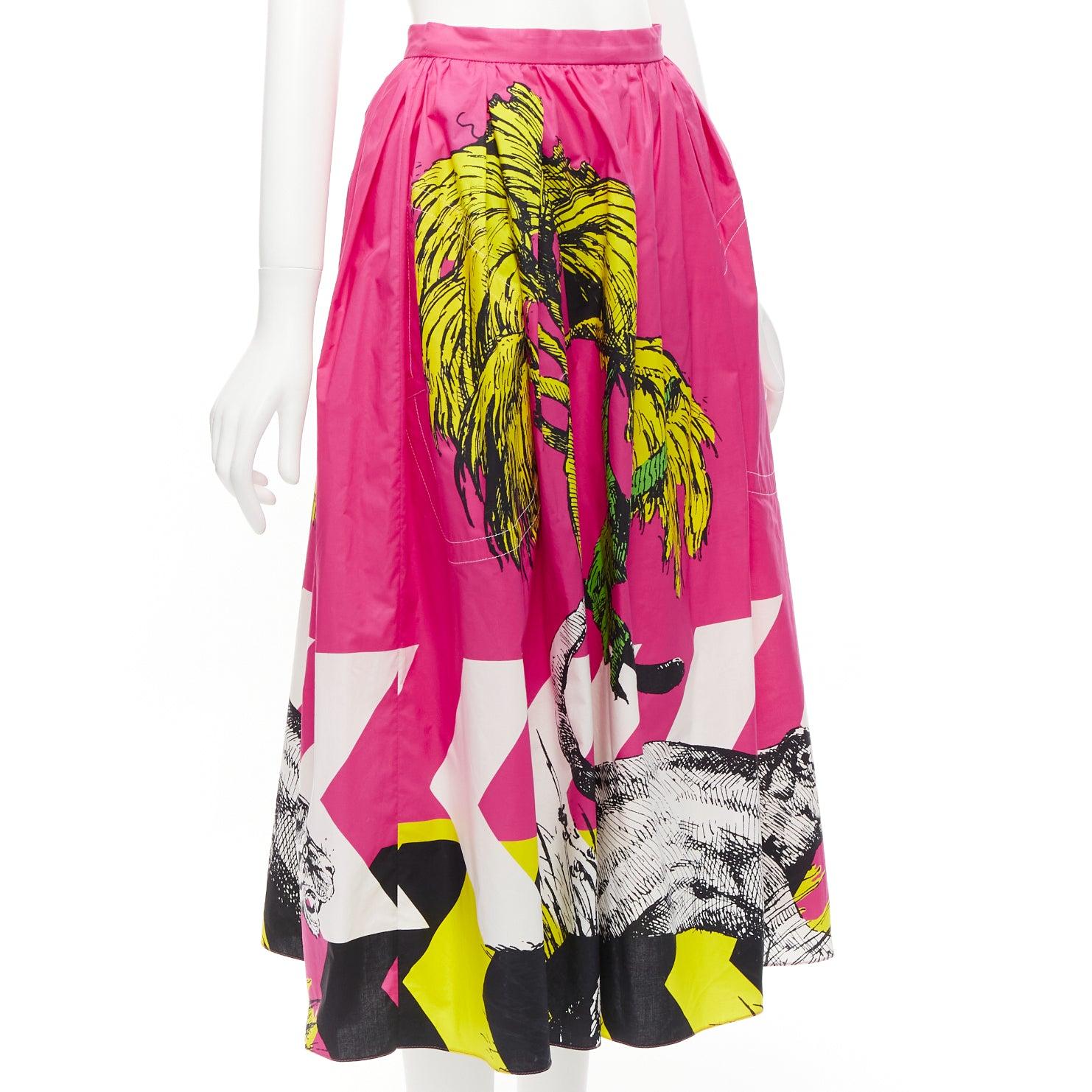 CHRISTIAN DIOR D-Jungle pink pop tiger graphic print poplin cotton skirt FR34 XS In Excellent Condition For Sale In Hong Kong, NT