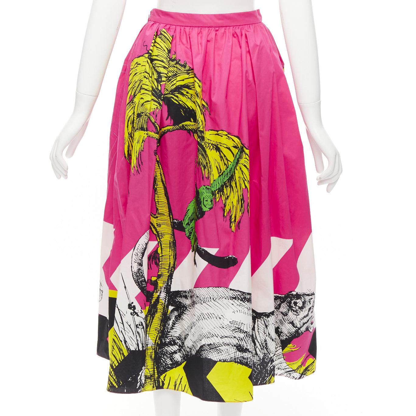 CHRISTIAN DIOR D-Jungle pink pop tiger graphic print poplin cotton skirt FR34 XS For Sale 1