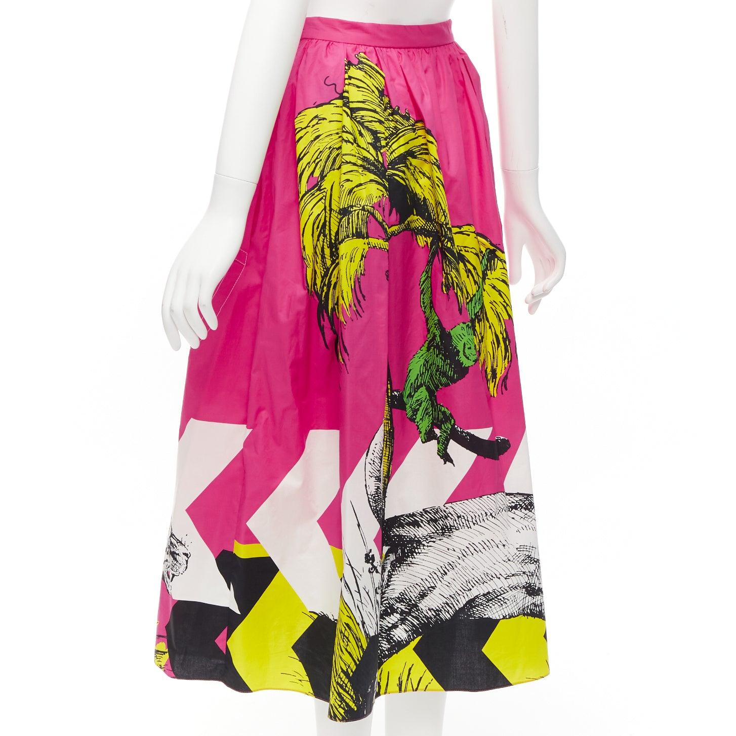CHRISTIAN DIOR D-Jungle pink pop tiger graphic print poplin cotton skirt FR34 XS For Sale 2
