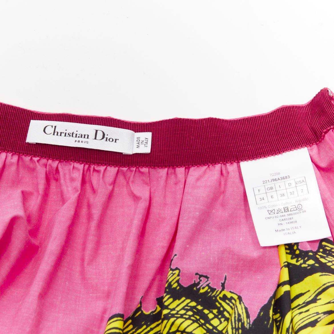 CHRISTIAN DIOR D-Jungle pink pop tiger graphic print poplin cotton skirt FR34 XS For Sale 3