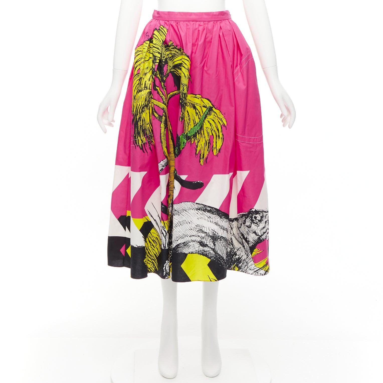 CHRISTIAN DIOR D-Jungle pink pop tiger graphic print poplin cotton skirt FR34 XS For Sale 4