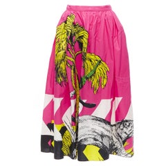 CHRISTIAN DIOR D-Jungle pink pop tiger graphic print poplin cotton skirt FR34 XS