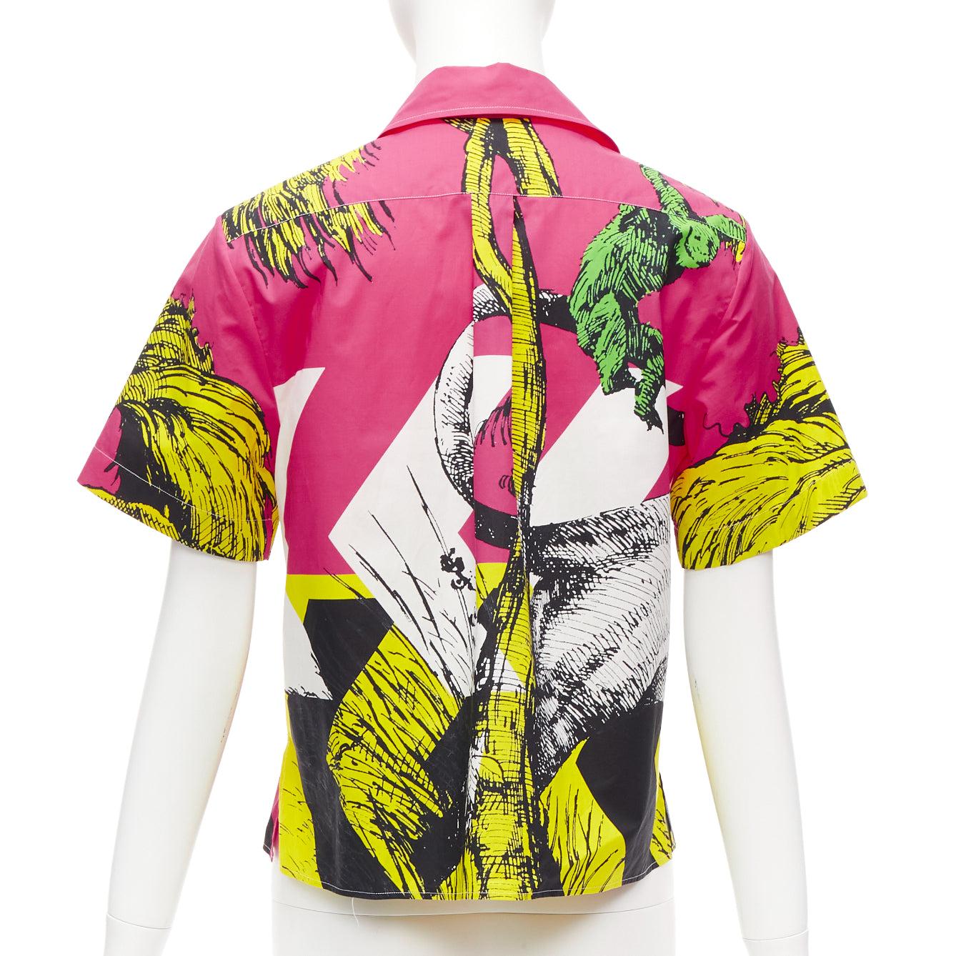 Women's CHRISTIAN DIOR D-Jungle Pop Tiger pink print poplin short sleeve shirt FR34 XS For Sale
