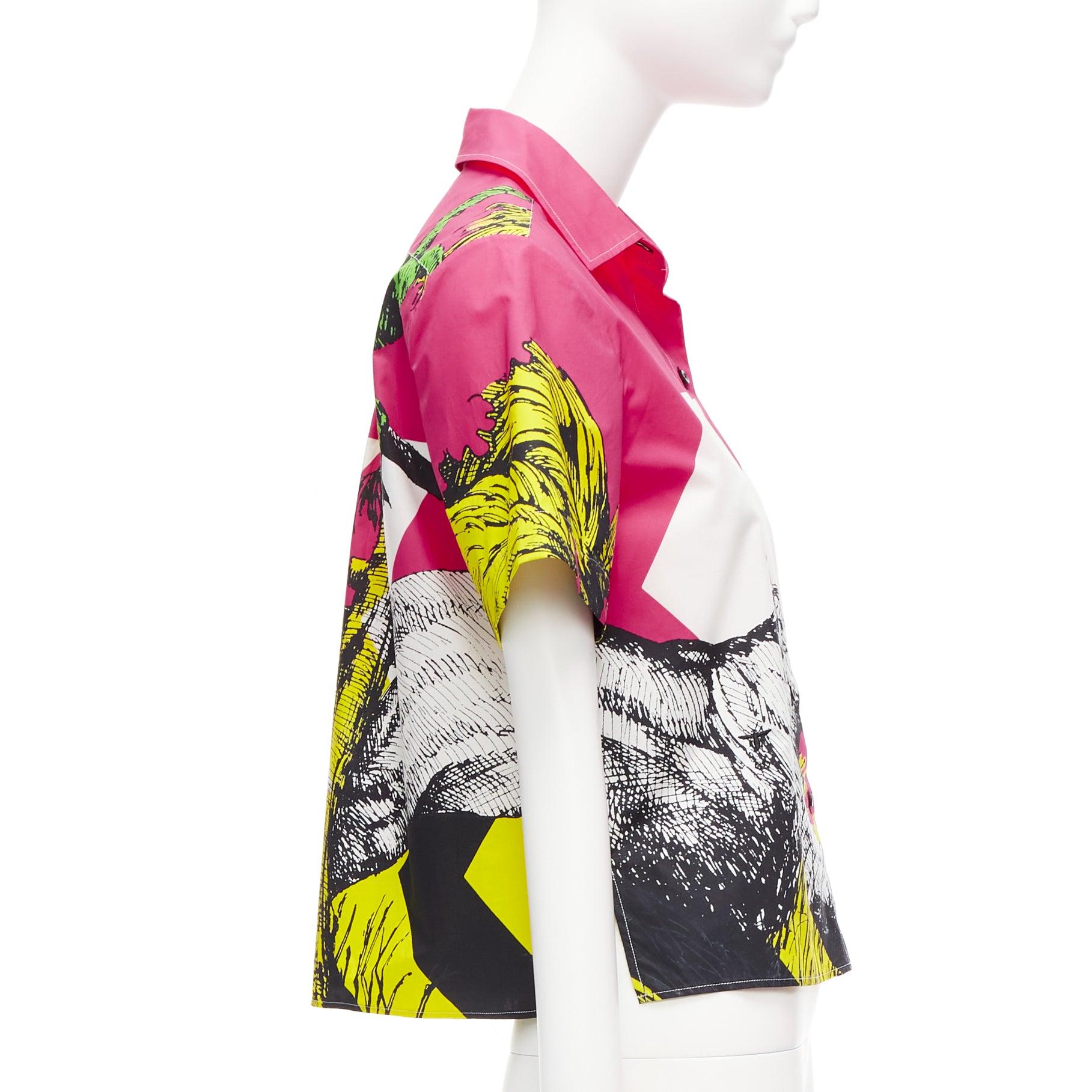 CHRISTIAN DIOR D-Jungle Pop Tiger pink print poplin short sleeve shirt FR34 XS In Excellent Condition For Sale In Hong Kong, NT