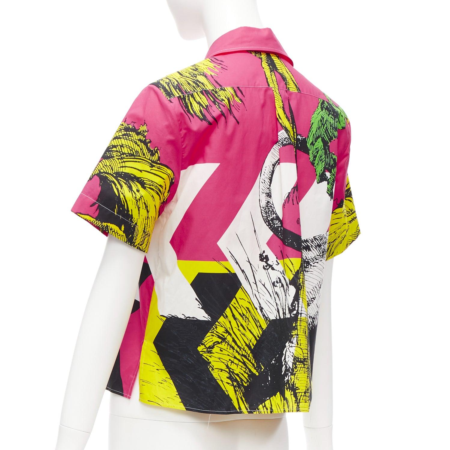 CHRISTIAN DIOR D-Jungle Pop Tiger pink print poplin short sleeve shirt FR34 XS For Sale 1