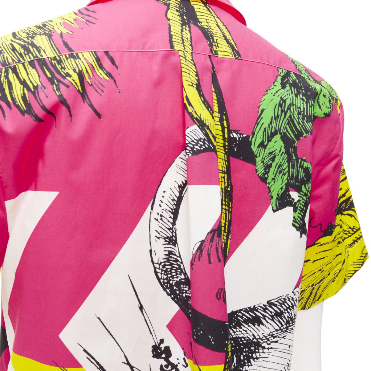 CHRISTIAN DIOR D-Jungle Pop Tiger pink print poplin short sleeve shirt FR34 XS For Sale 3