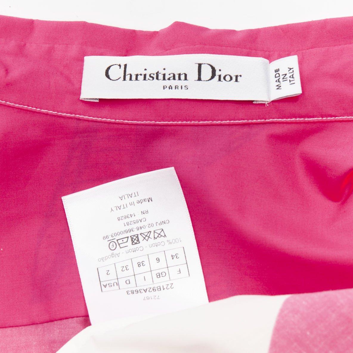 CHRISTIAN DIOR D-Jungle Pop Tiger pink print poplin short sleeve shirt FR34 XS For Sale 3