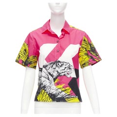 CHRISTIAN DIOR D-Jungle Pop Tiger pink print poplin short sleeve shirt FR34 XS