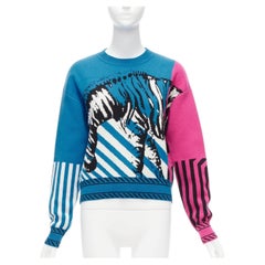 CHRISTIAN DIOR D-Jungle Pop Zebra graphic blue pink cashmere sweater FR34 S