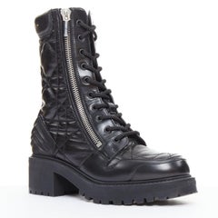 CHRISTIAN DIOR D-Leader black cannage quilted combat boots EU38