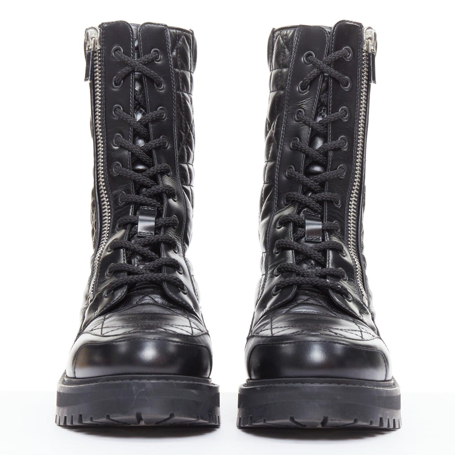 CHRISTIAN DIOR D-Leader black cannage quilted combat boots EU38 (Schwarz) im Angebot