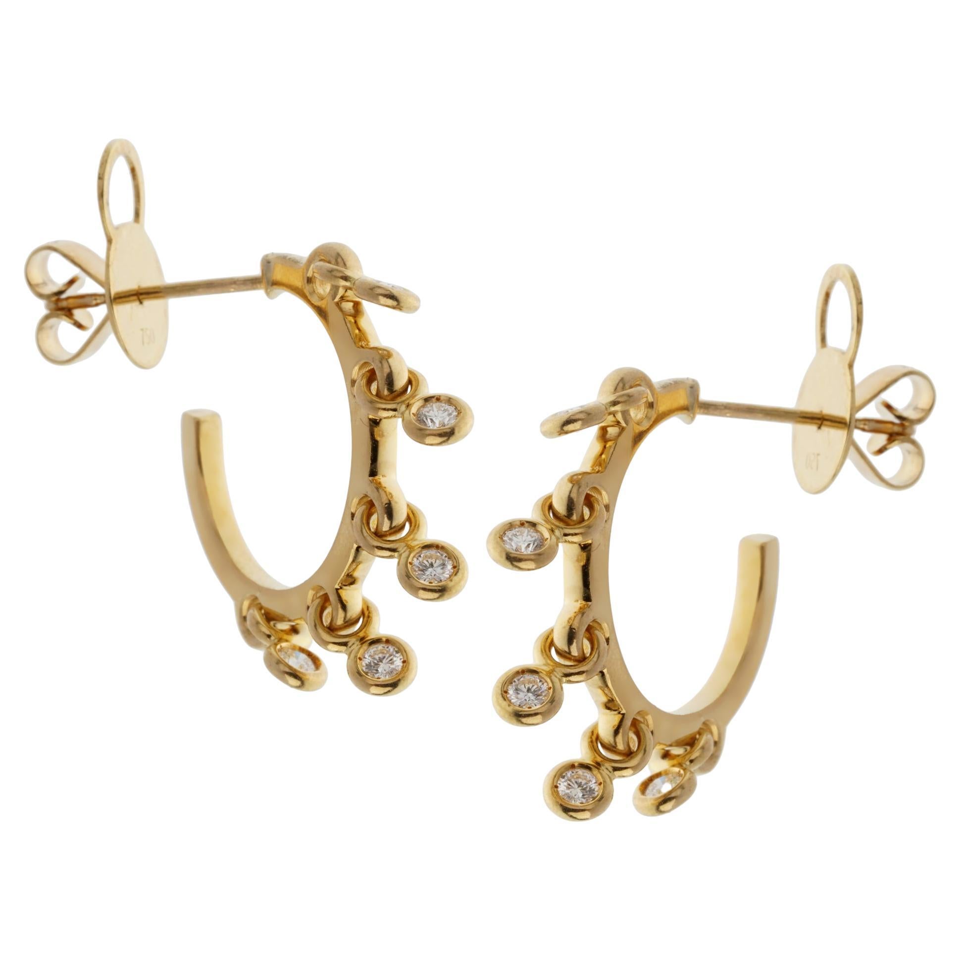 Christian Dior Dangling Diamond Hoop Yellow Gold Earrings For Sale