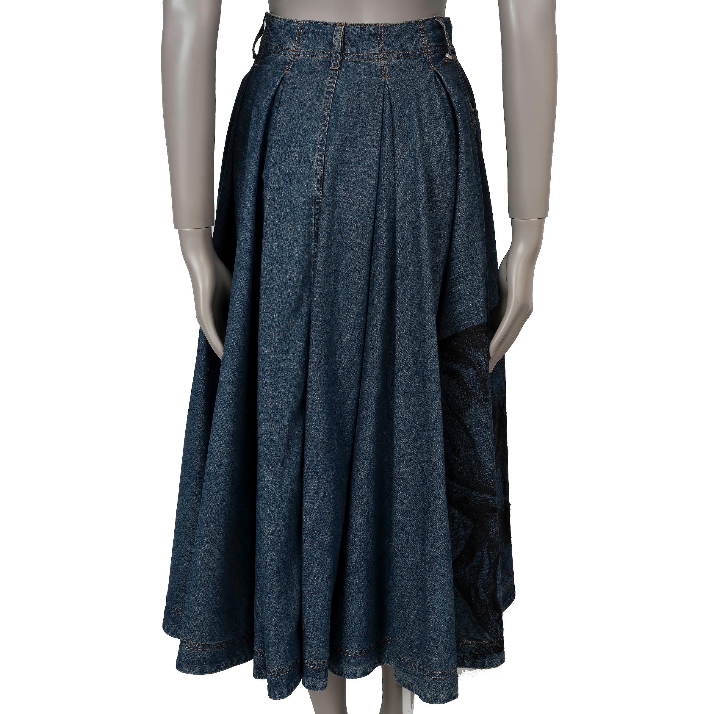 Black CHRISTIAN DIOR dark blue 2022 MARCO TOILE DE JOUY EMBROIDERED DENIM Skirt 36 XS