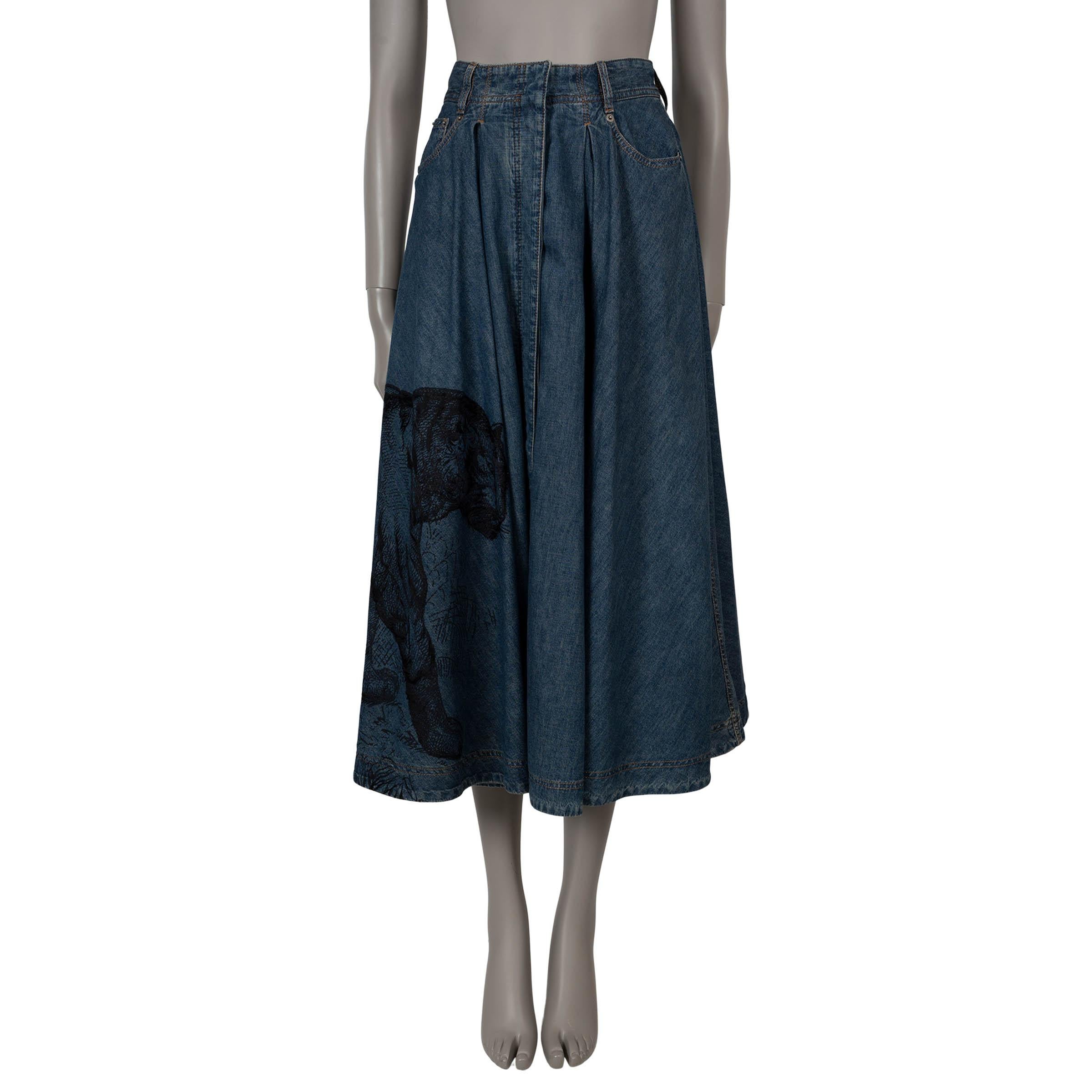 Women's CHRISTIAN DIOR dark blue 2022 MARCO TOILE DE JOUY EMBROIDERED DENIM Skirt 36 XS