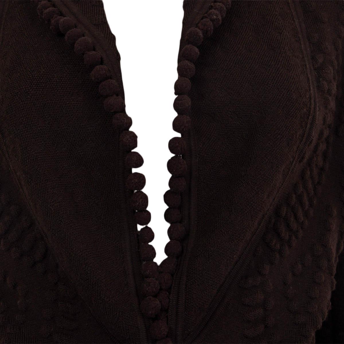 Black CHRISTIAN DIOR dark brown wool 1999 POMPON Cardigan Sweater S For Sale
