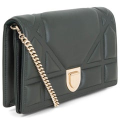 CHRISTIAN DIOR dark green leather DIORAMA WOC Wallet on Chain Bag