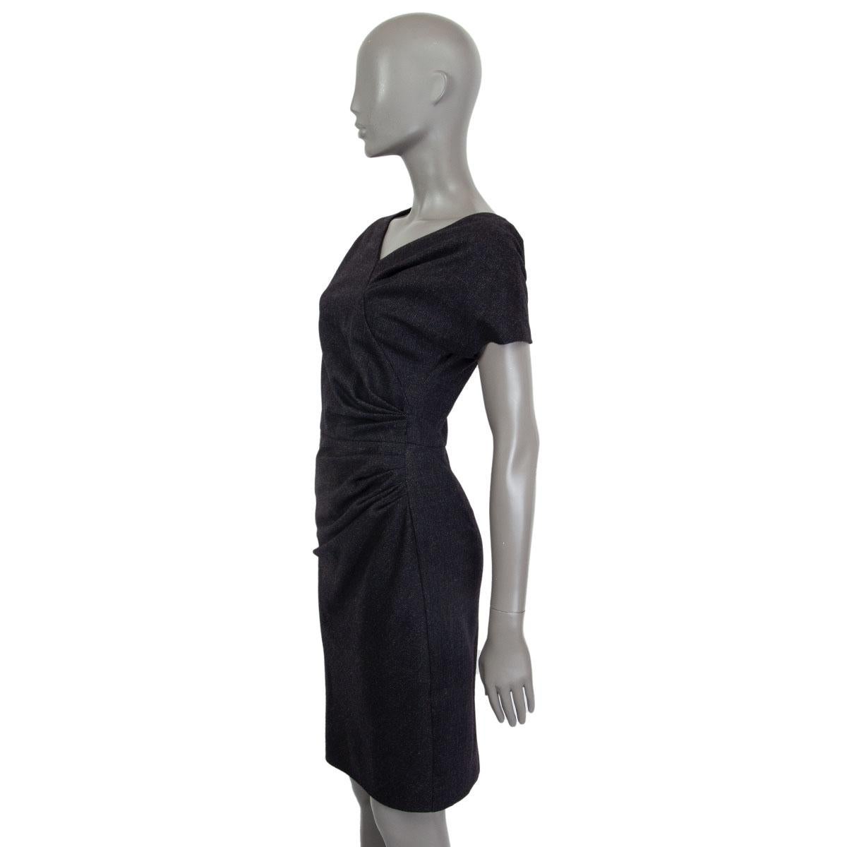Women's CHRISTIAN DIOR dark grey wool & angora RUCHED WAIST SHEATH Dress 36 XS