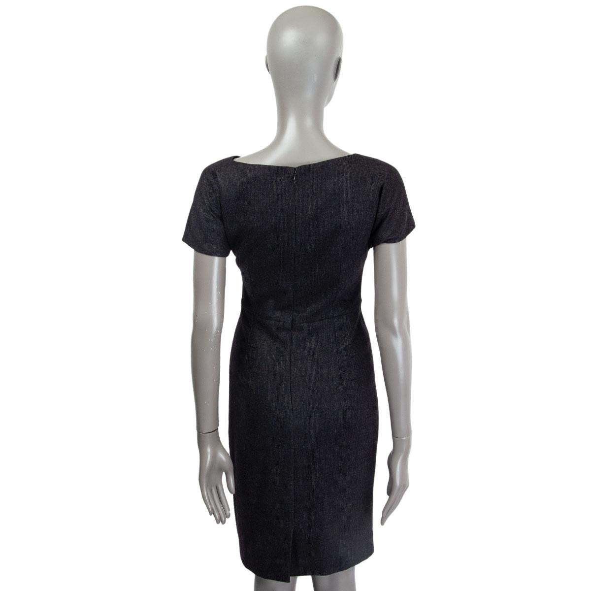 CHRISTIAN DIOR dark grey wool & angora RUCHED WAIST SHEATH Dress 36 XS 1