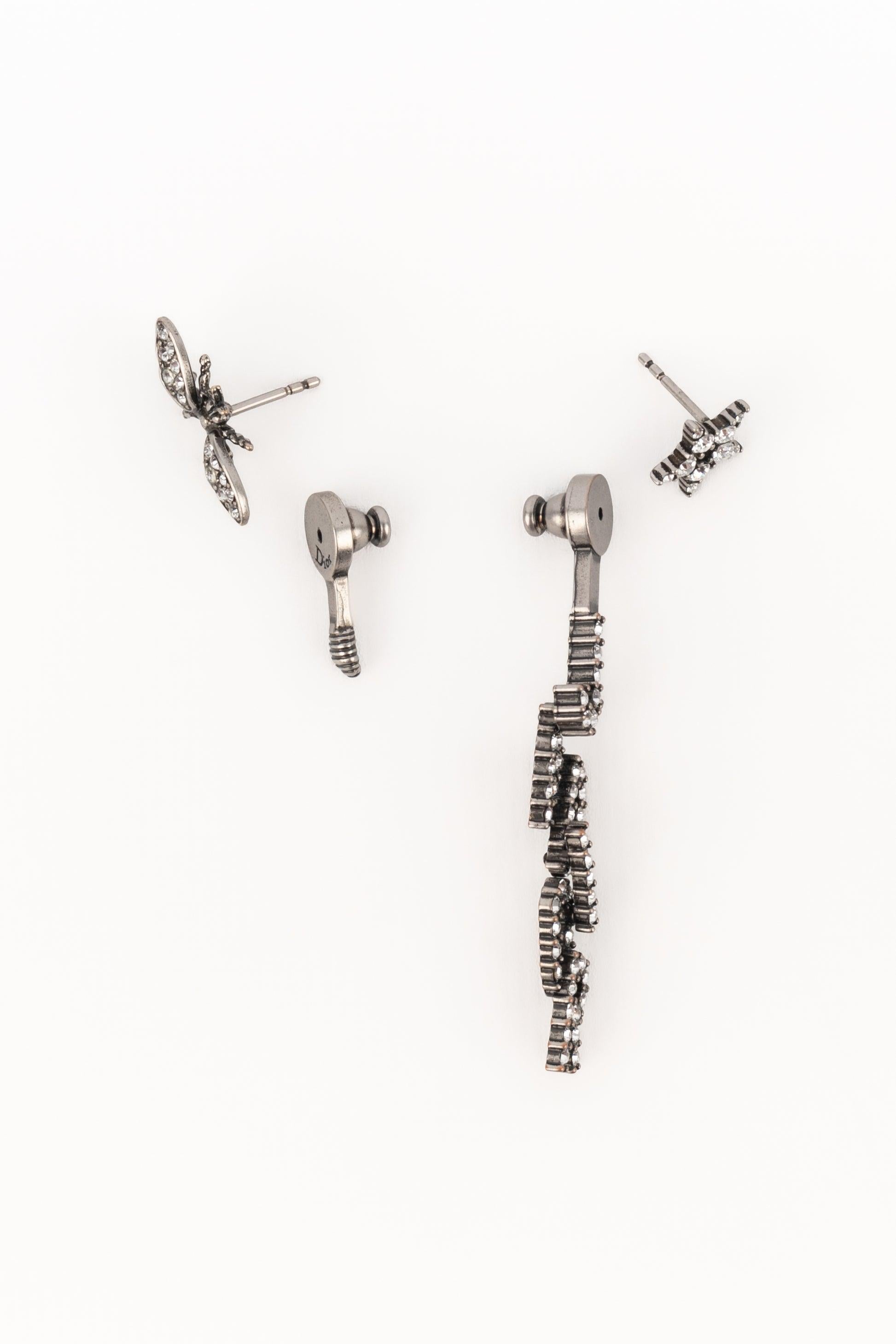 Christian Dior Dunkelsilberne Metallohrringe im Angebot 1