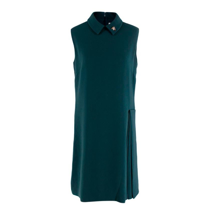 Christian Dior Dark Teal Crepe Shift Dress with Bee Embellishment