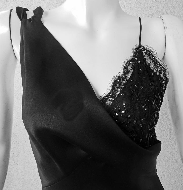Christian Dior Deco Inspired Rich Black Bias Cut Gown In Excellent Condition For Sale In Los Angeles, CA