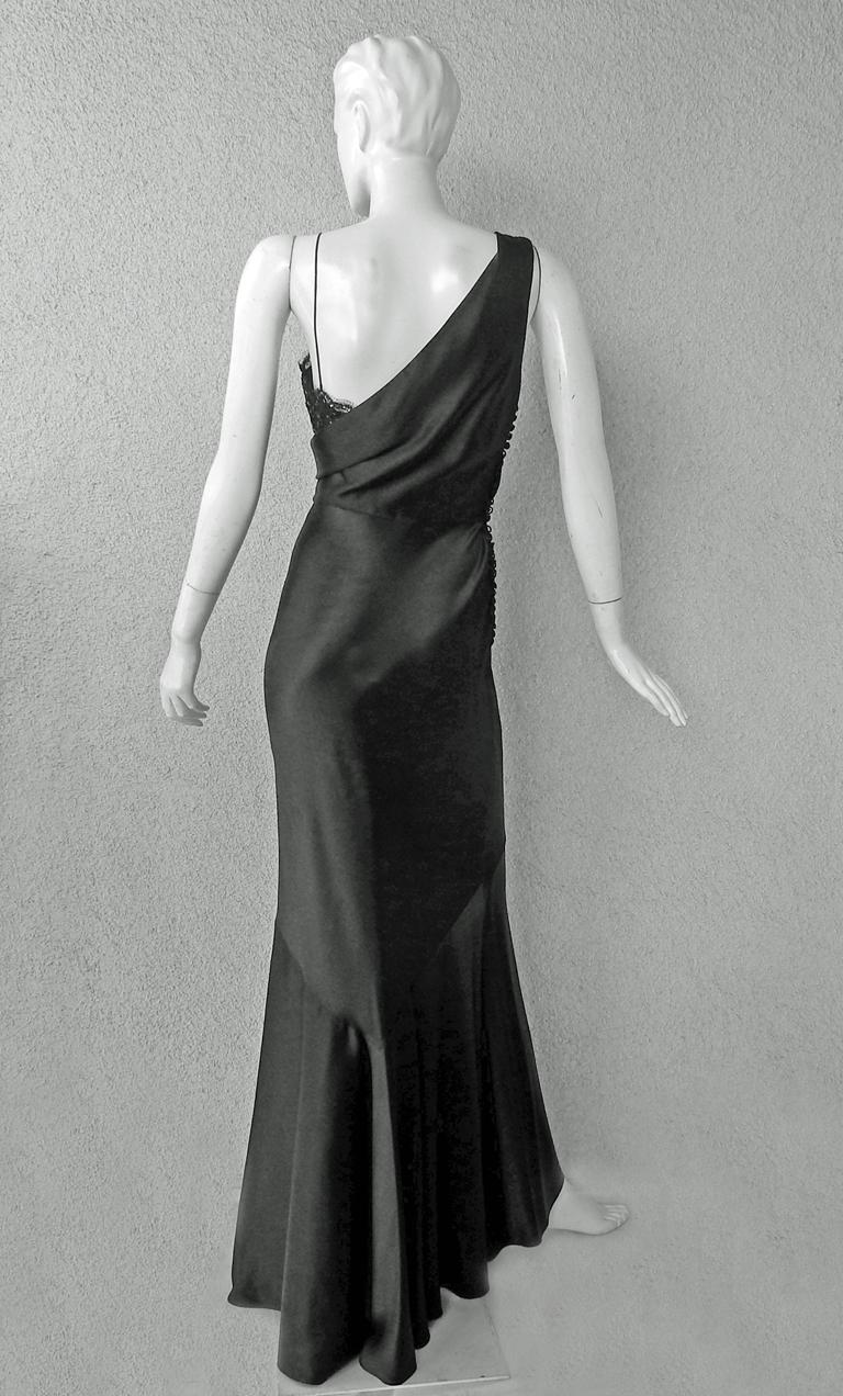 Christian Dior Deco Inspired Rich Black Bias Cut Gown In Excellent Condition For Sale In Los Angeles, CA