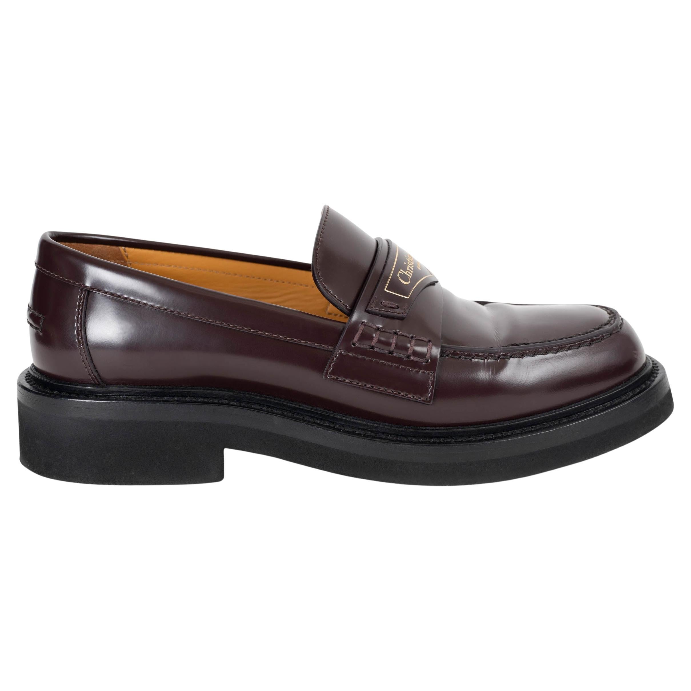 CHRISTIAN DIOR Amarant marron cuir BOY Mocassins Chaussures 35.5 fit 36