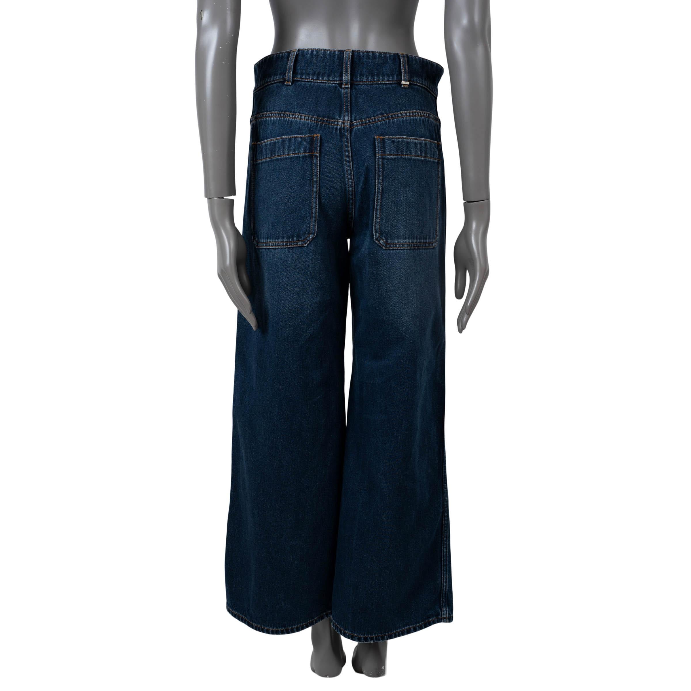 Black CHRISTIAN DIOR deep blue cotton DENIM COUTRURE FLARED Jeans Pants 36 XS For Sale