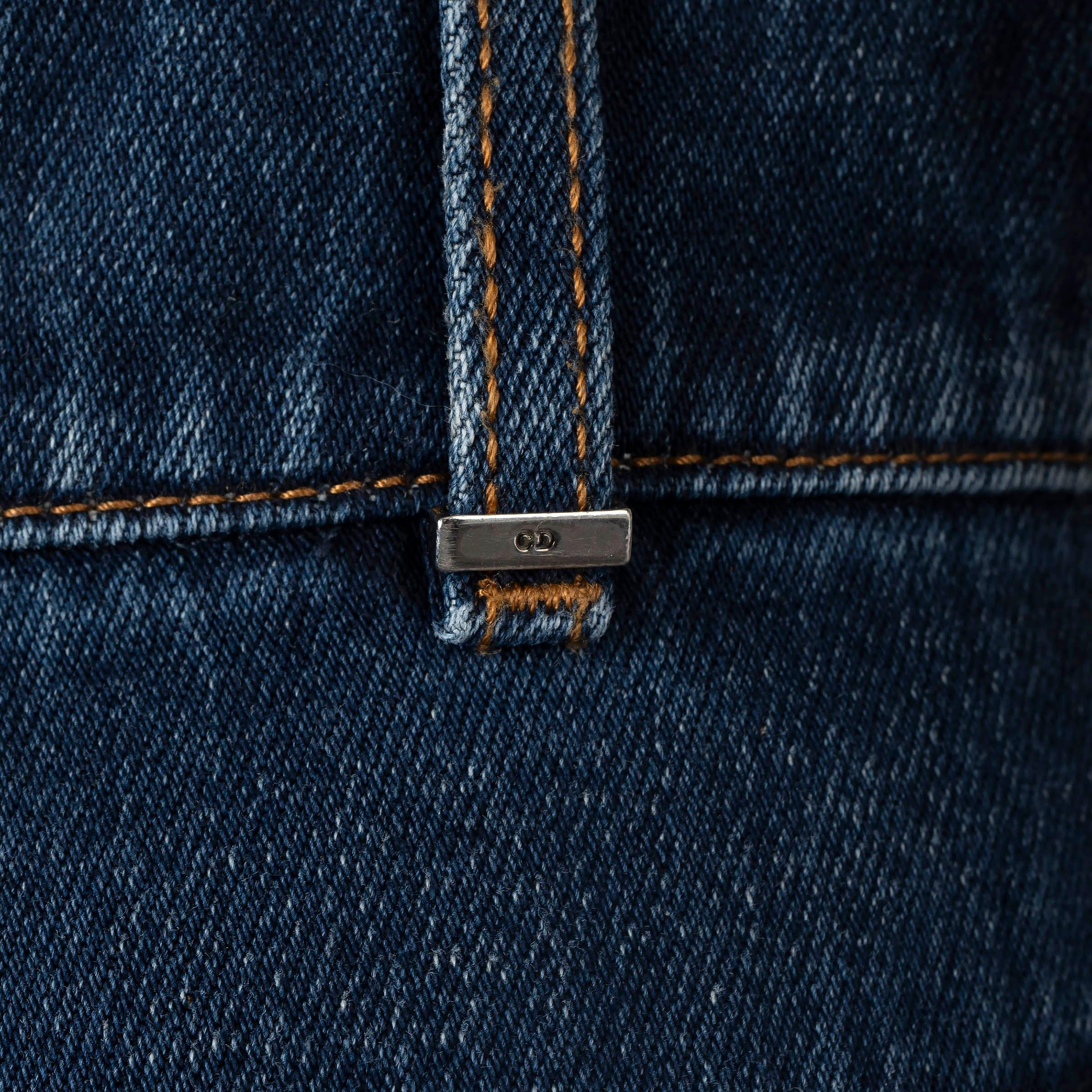CHRISTIAN DIOR deep blue cotton DENIM COUTRURE FLARED Jeans Pants 36 XS For Sale 1