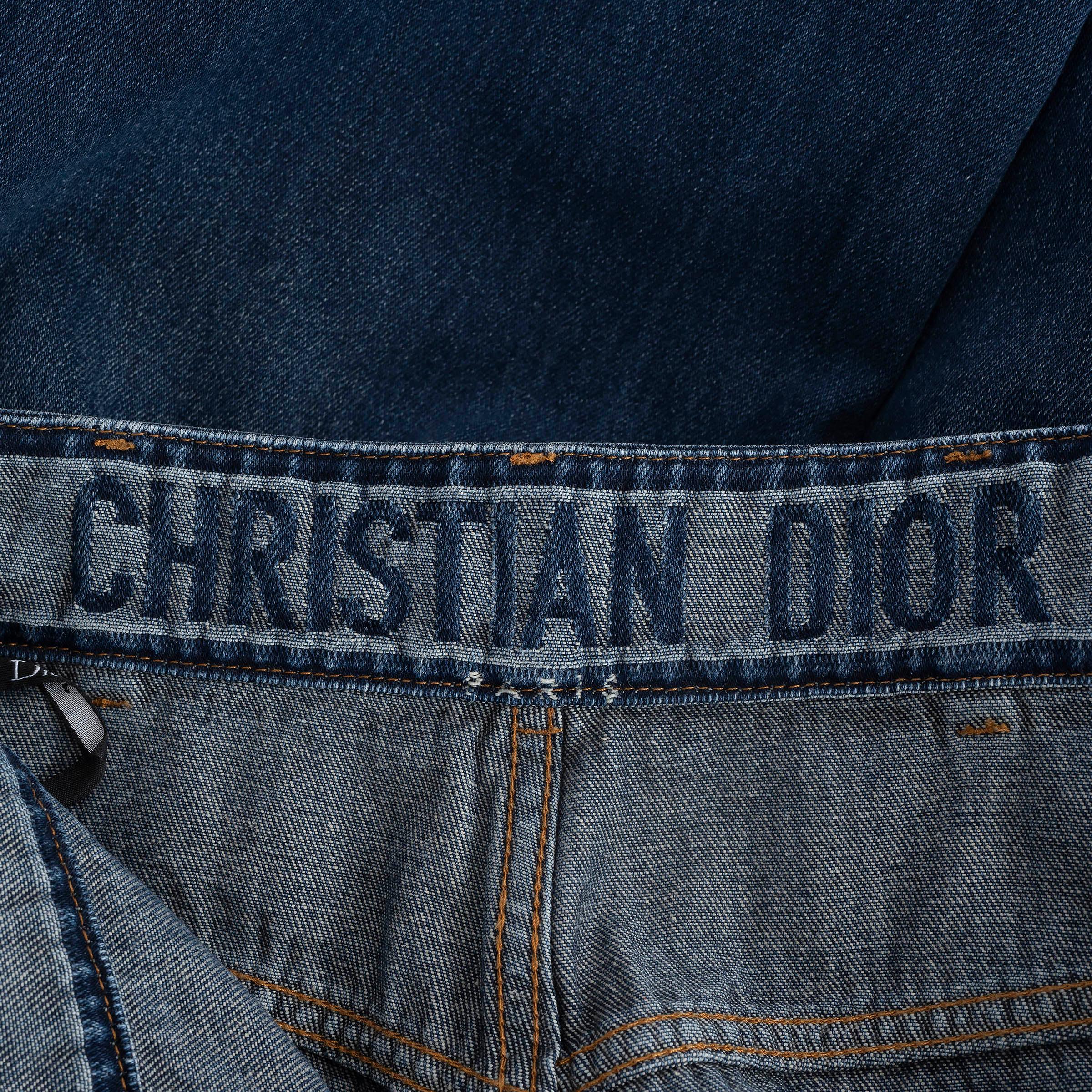 CHRISTIAN DIOR deep blue cotton DENIM COUTRURE FLARED Jeans Pants 36 XS For Sale 2