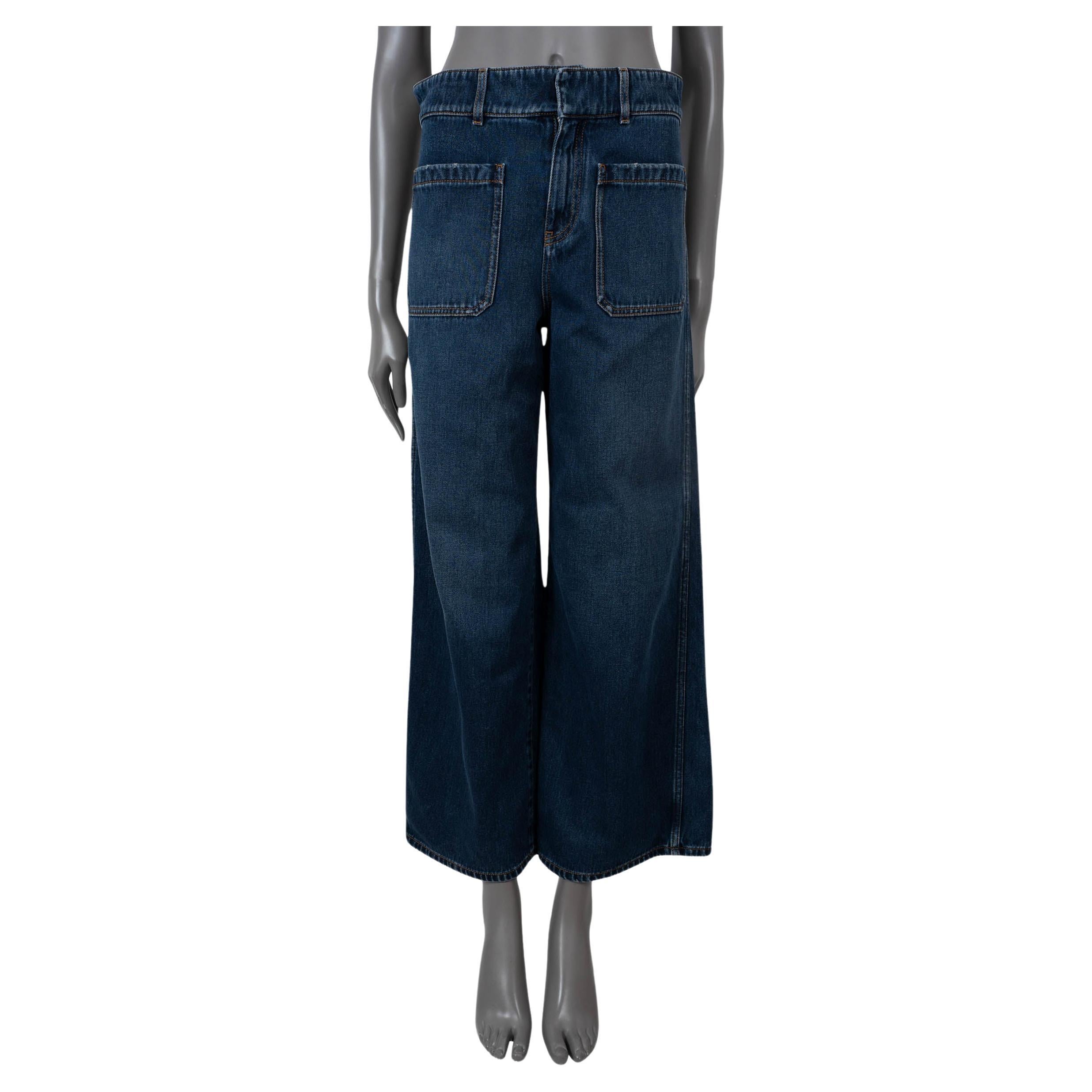 CHRISTIAN DIOR deep blue cotton DENIM COUTRURE FLARED Jeans Pants 36 XS For Sale
