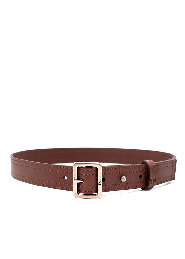 Black Christian Dior Deep Brown Leather Narrow Belt size 38 For Sale