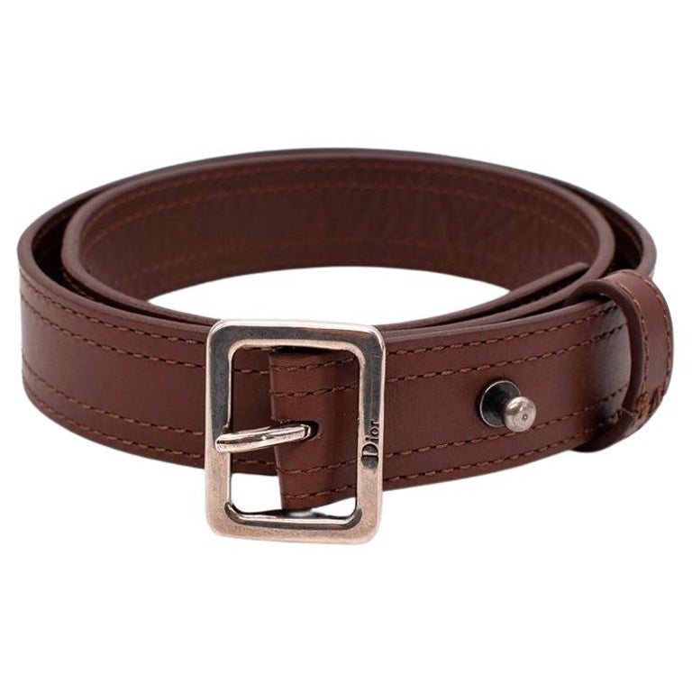 Christian Dior Deep Brown Leather Narrow Belt size 38 For Sale