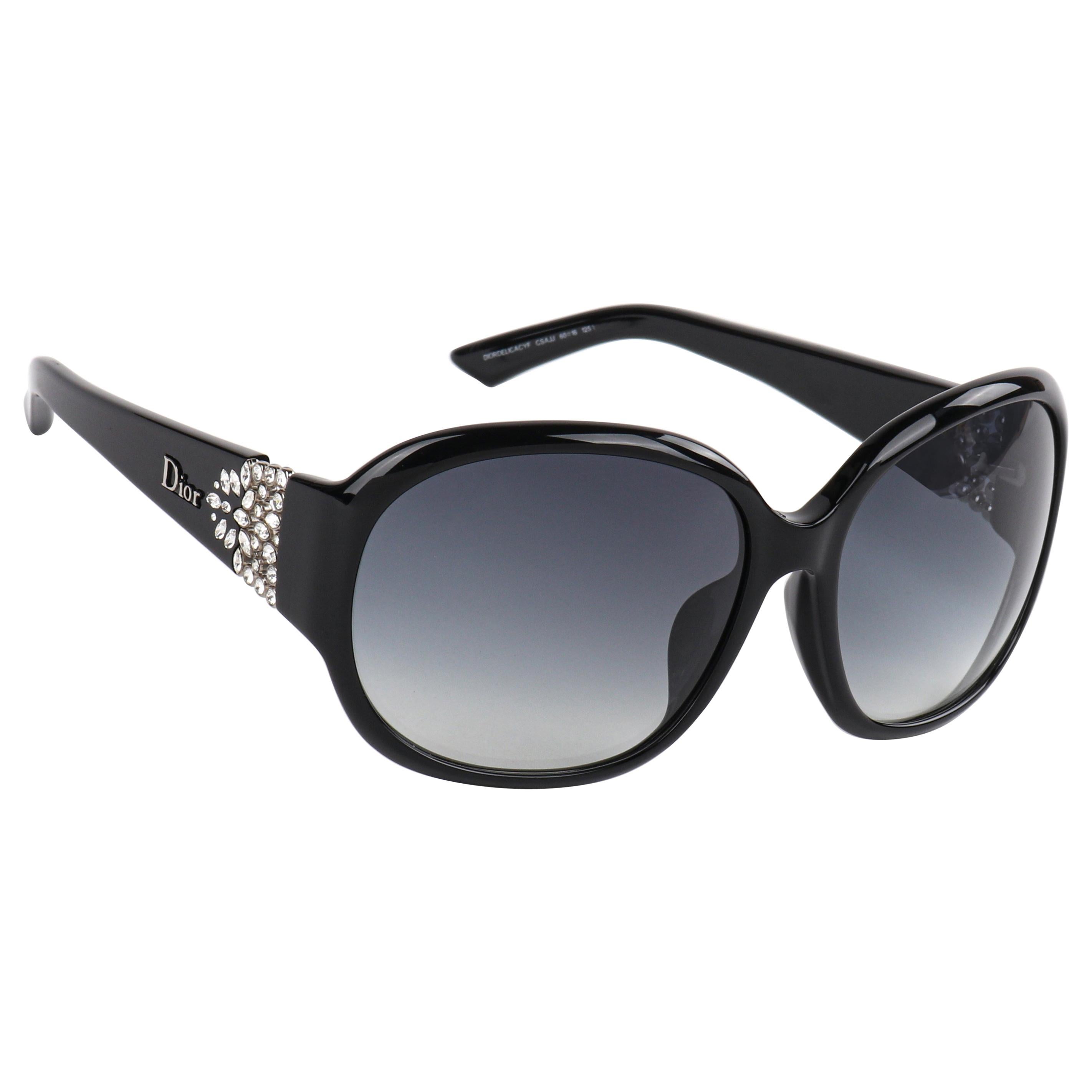CHRISTIAN DIOR “Delicacy F” Ltd Ed. Black Swarovski Crystal Oversized Sunglasses For Sale