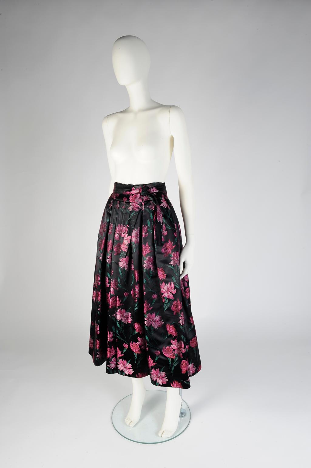 Black Christian Dior Demi Couture Belted Evening Puff Skirt, Circa 1953